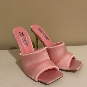 Cape Robbin Pink Satin Heels with Gold Accent